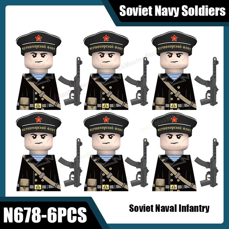 Вторая Мировая Война Военные Советская Морская Пехота Армия Фигурки Солдат Строительные Блоки Командир Морской Пехоты Шляпа Флаг Пистолет Аксессуары Кирпичики Игрушка Подарок