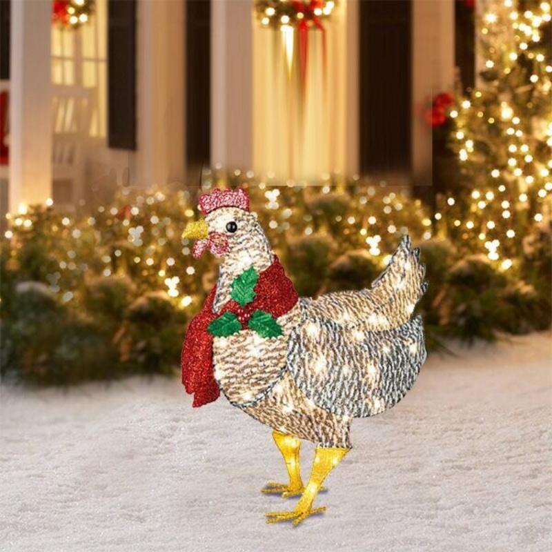 Light-Up Chicken with Scarf Holiday Decoration, LED Christmas Outdoor Decorations
