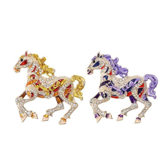 Colorful Horse Brooch Rhinestone Encrusted Alloy Horse Lapel Pin Animal Brooch Pin Outfit Accessory for Clothes Hats Bags Scarves