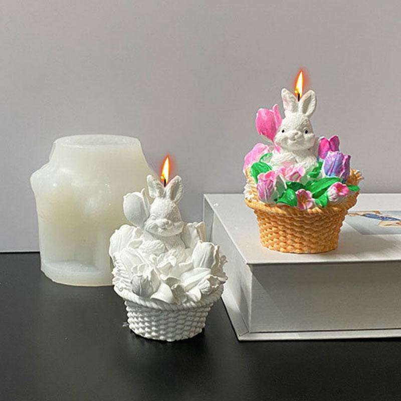 Цветочная корзина Кролик Силиконовая форма для свечей DIY Кролик Мыло Смола Гипсовый набор для изготовления животных Форма для домашнего декора Подарки