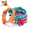 SLP PET GOODs Adjustable Dog Crystal Crystal Stone Bell Collar Rivets Faux Leather Neck Strap