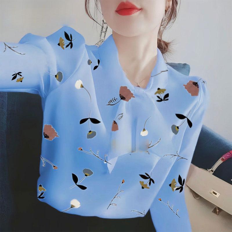 Женская одежда Повседневный Шарф Воротник Бандаж Бант Рубашка Поездка Весна Осень Стильная С длинным рукавом Прямая Универсальная Блузка