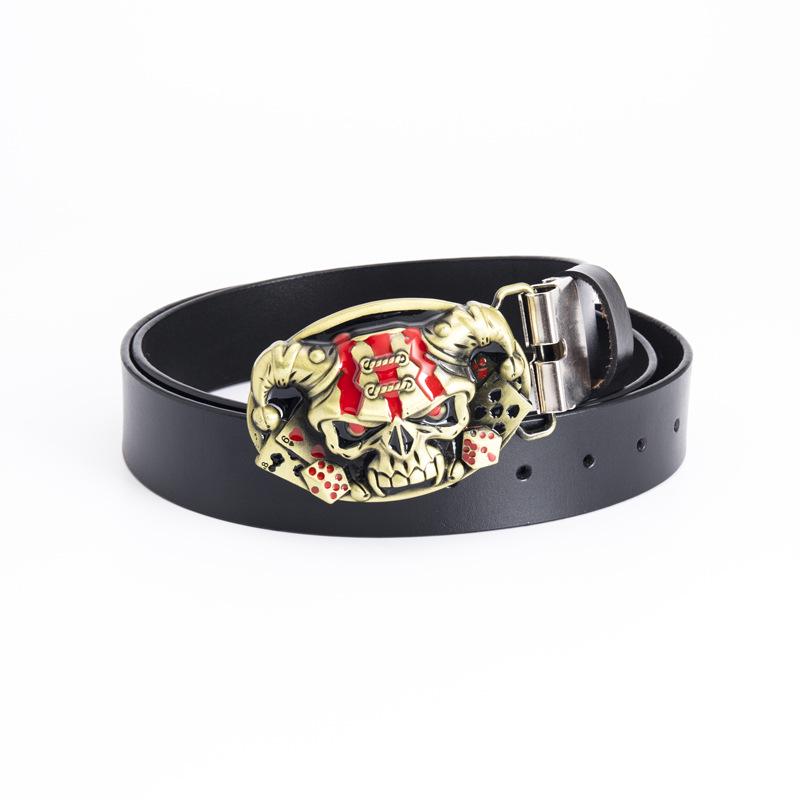 Cowhide Men's Belt - Personalized Barber Stylist Exclusive with Clown Skull Design