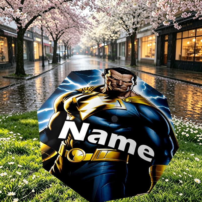 Custom Name Personalized Black Adam Print Umbrella, Auto Open Close, 8‑Rib Sturdy Frame, Commute Camping Hiking Use, Birthday Gift