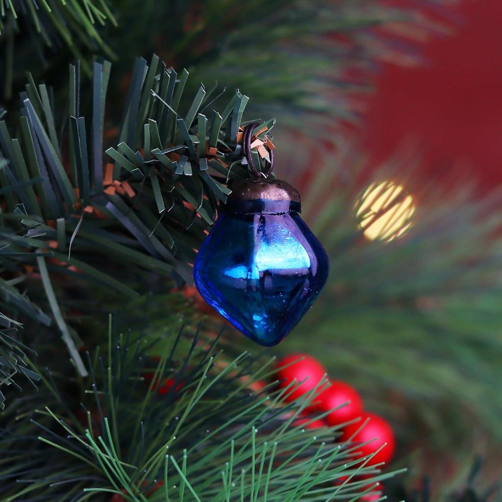 25 Pieces Blue Glass Vintage Christmas Ornaments Mini Bulk Decorative Ornaments X Mas Balls for Halloween, Christmas Tree