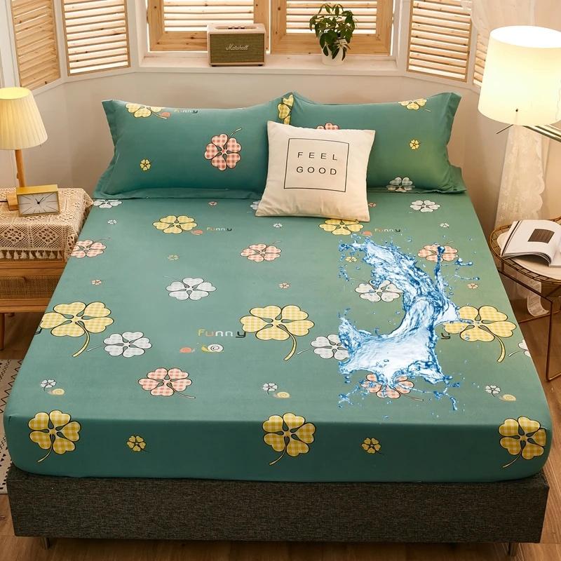 Super Waterproof Bed Mattress Cover Fitted Sheet Cartoon Printing Bed Cover Deep Pocket Bed Sheet Bedspread Home Textile(NO Pillowcase)