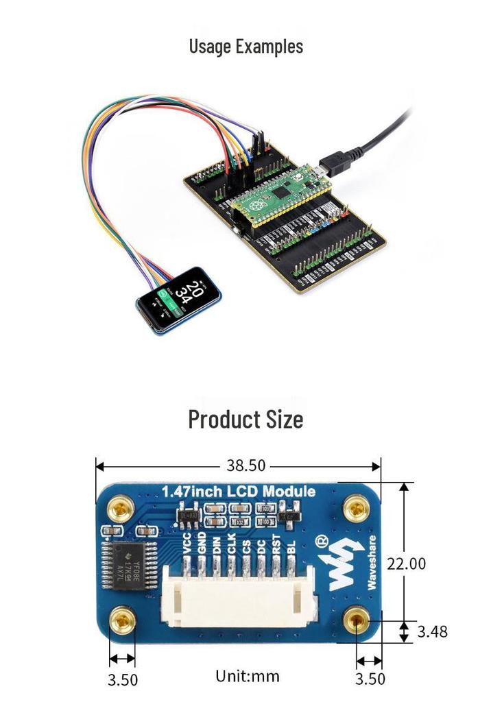 Micro-snow 1.47" LCD Round Display Module, 172×320 Pixels, SPI Communication