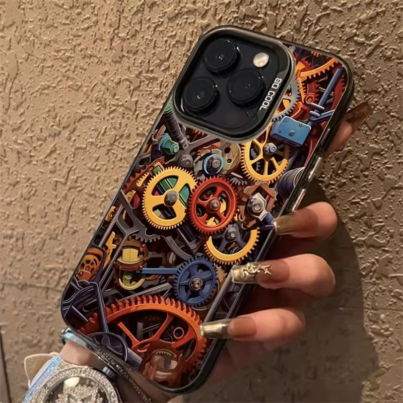Крутой Граффити Механический Узор TPU Базовый Чехол для Телефона для iPhone 16 15 Pro Max 16E 14 13 12 11 XS X XR 7 8 Plus Жесткая Задняя Крышка