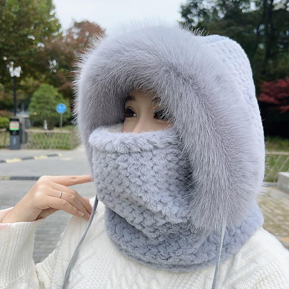 4-in-1 Beanies Cap Plush Mask Hat Scarf Set New Pullover Cap Unisex