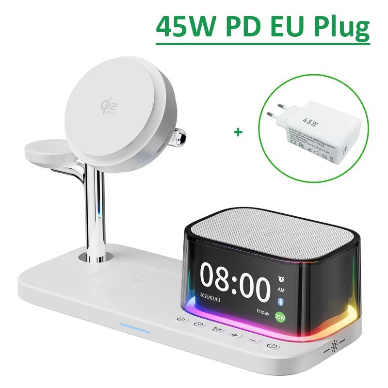Qi2 25W ICE Cooling Magnetic Wireless Charger Bluetooth Speaker For iPhone 17 Samsung S26 Apple Galaxy Watch 2-8 Fast Charging