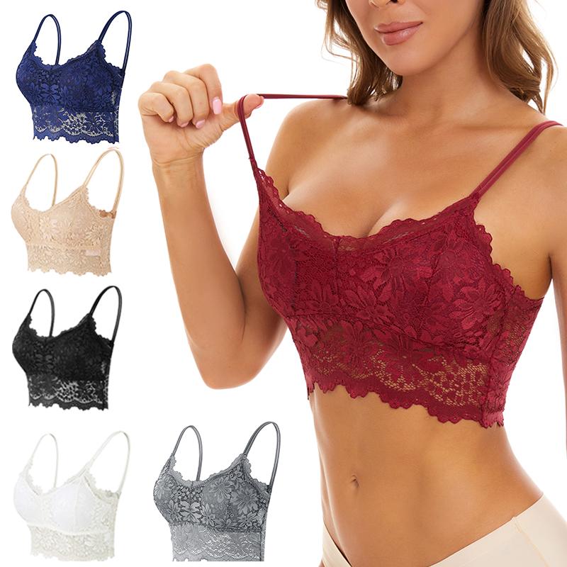 Women Lace Bras Top Comfortable Bralette Solid Color Sexy Underwear Vest Female Hollow Out Wireless Lingerie Seamless Bra