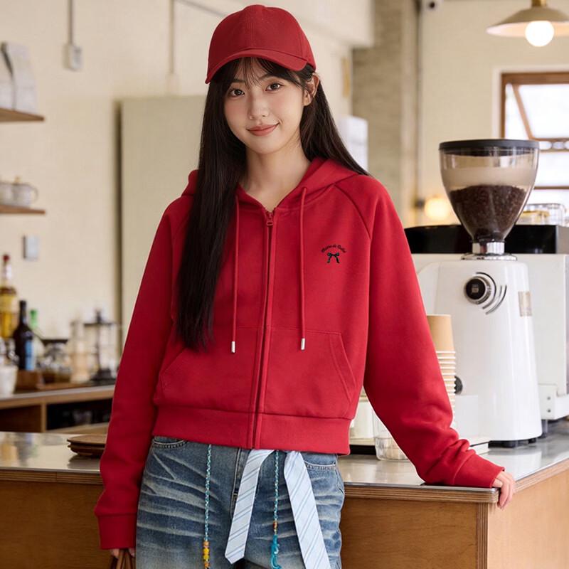 Женская укороченная толстовка SPAO с капюшоном на молнии и деталью-бантом