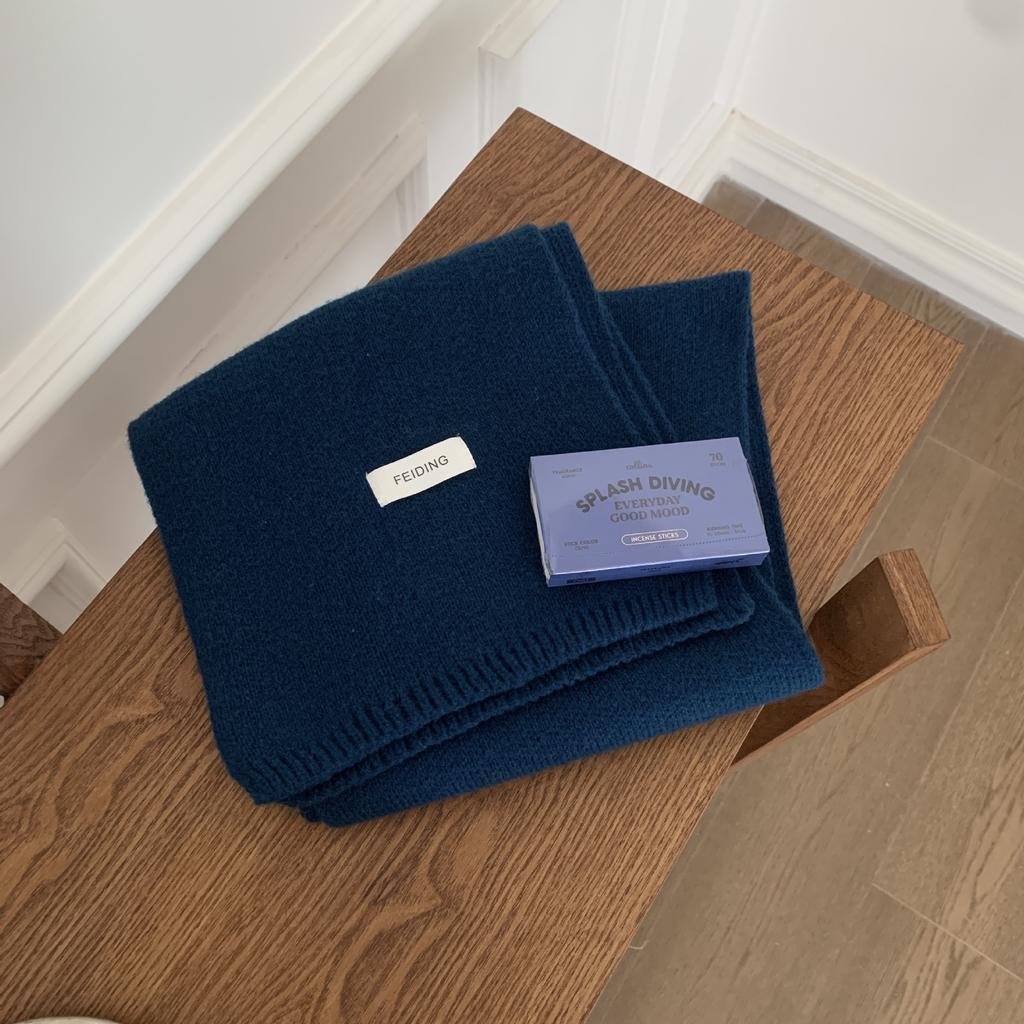 New Solid Color Flat Scarf for Winter Women's Knitted Wool Soft and Waxy Warm Scarf Korean Style Couple Versatile Fashion