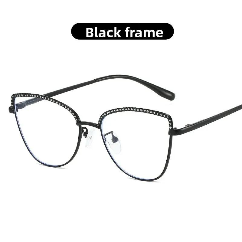 Metal Frame Cat Eye Eyeglass Diamond Bordered Anti Blue Light Glasses Fashionable Vintage Women Eyewear
