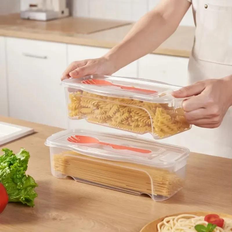 Large Capacity Noodle Cooking Box Microwave Heating with Fork Spoon Pasta Storage Box with Drainer Noodles Cooking Utensils