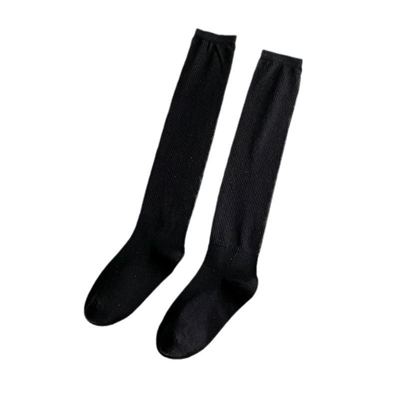 Female Spring and Autumn Pure Color Simple College Style All Build Sweet Long Leg Socks