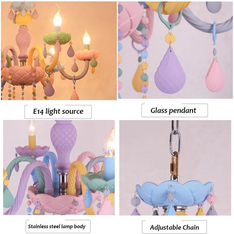 Хрустальная светодиодная люстра Европейская свеча Люстра для ресторана Спальня Детская комната Светильник American Girl Princess Makaron Подвесной светильник