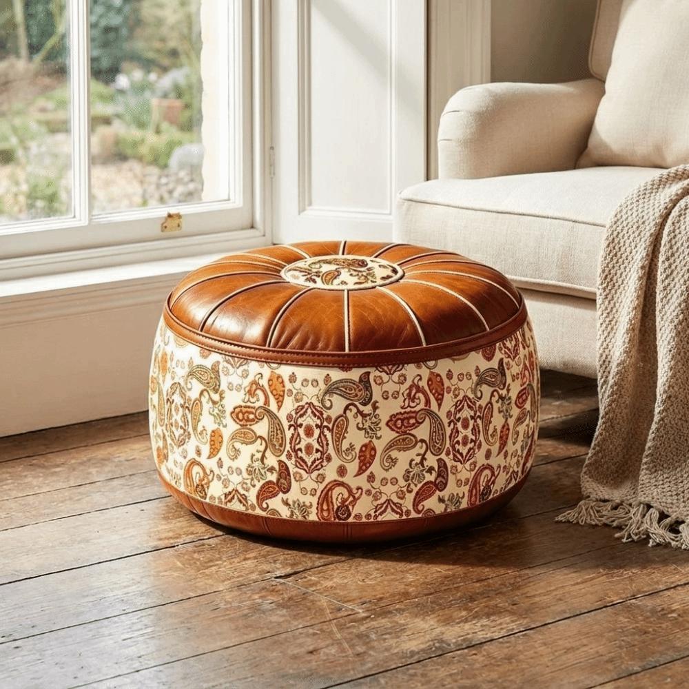 Vintage Seat Cushion Cover PU Leather Clothes Storage Bag Multi-functional Pouf Cover Bedroom