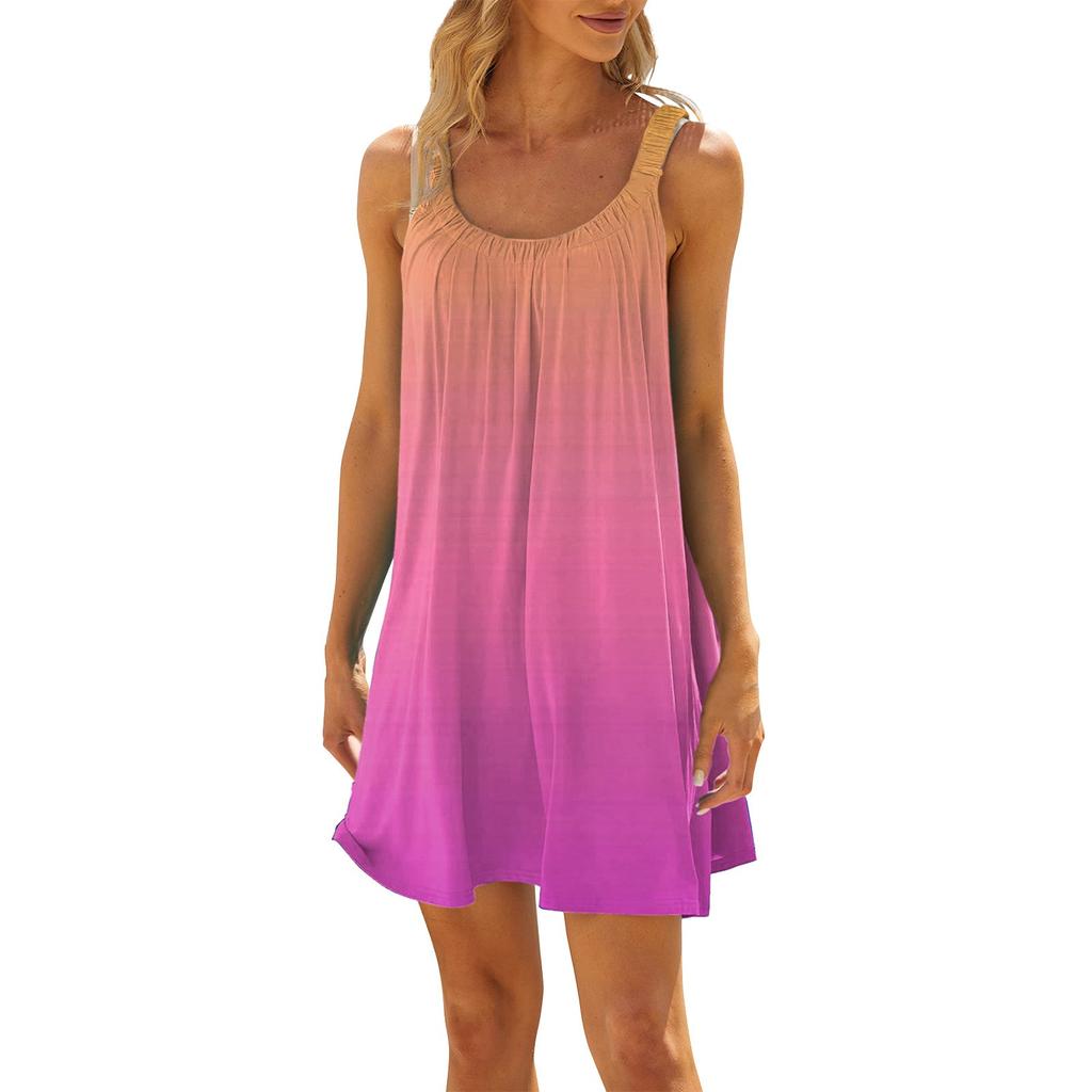 Fashion Summer Sundress For Women Casual Print Sleeveless Cute  Sling Beach Dress