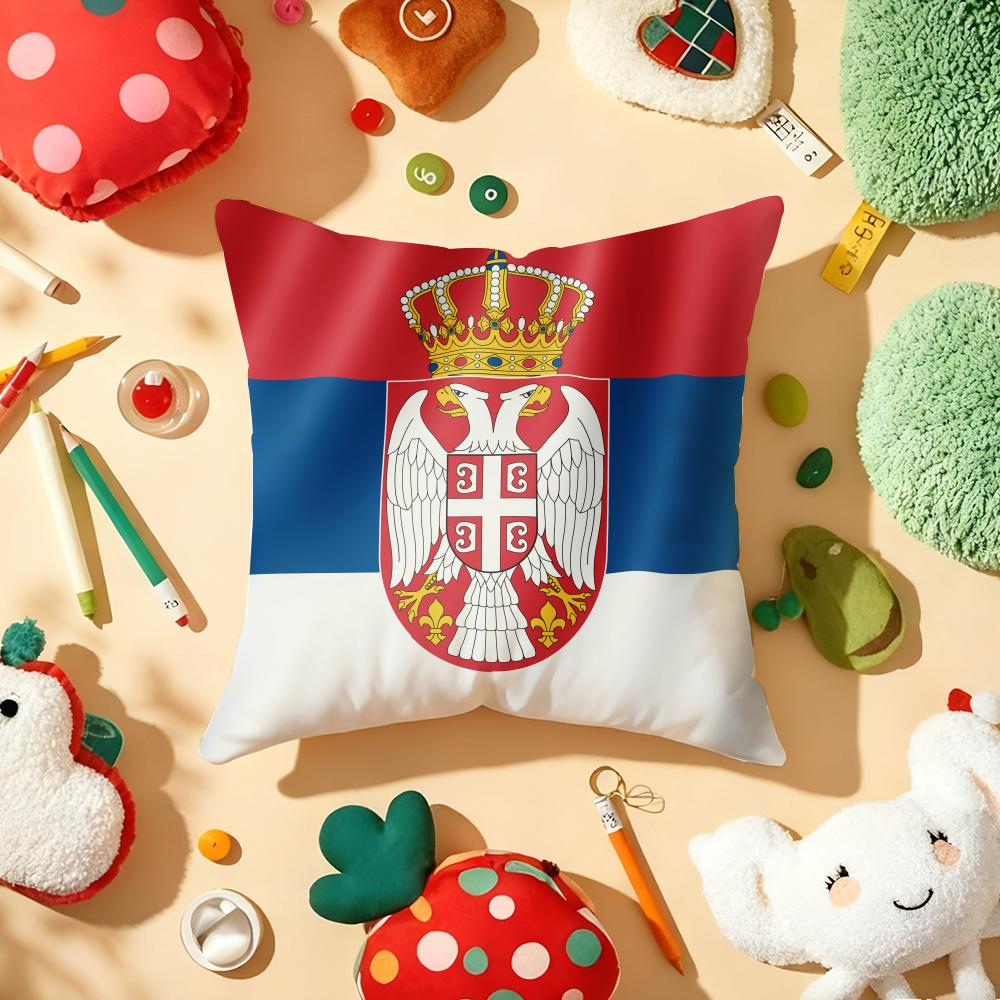 Serbia flag Cushion Cover Plush Fabric Soft DoubleSided Printed Sofa Warm Winter Home Gift Pillow Cover