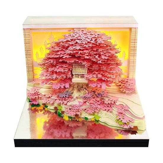 3D Time Piece Calendar Carved Tree Memo Pad 2026 Desk Calendar with LED Light Tear-off Decorative Panda Calendar Christmas Gift for Colleague Friend