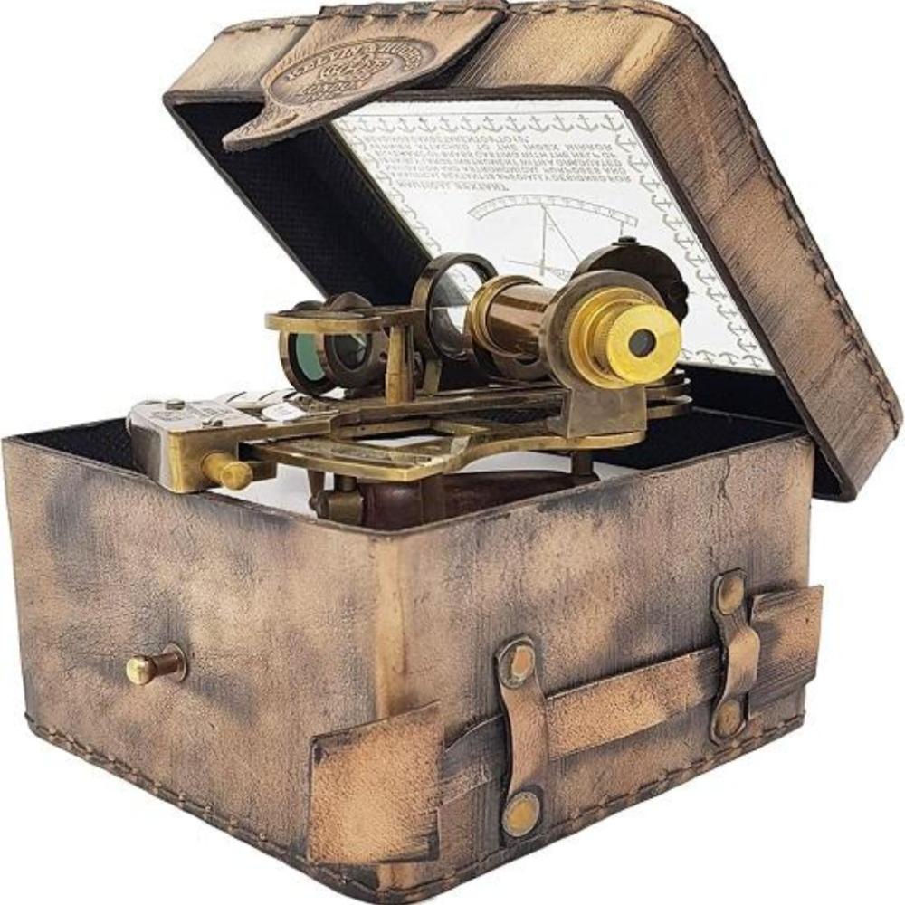 Kelvin Hughes London 1917 Brass Astrolabe Ship Sextant with Leather Case – 10.16 Cm, Antique Style, Nautical Navigation Tool