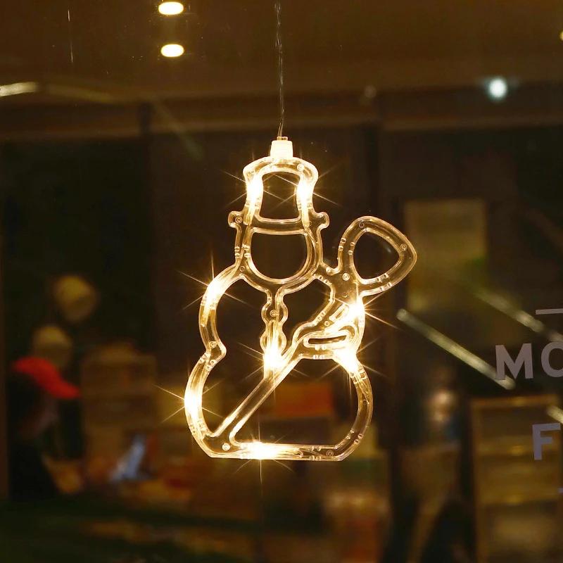 1-20 шт. Светодиодные рождественские огни на присосках, Олень, Колокольчик, Сосна, Звезда, Дед Мороз, Оконные настенные огни, Праздничные декоративные огни