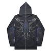 Dark Butterfly Zip Up Hoodie Gothic Couple Streetwear Oversized Sweatshirt Men Women