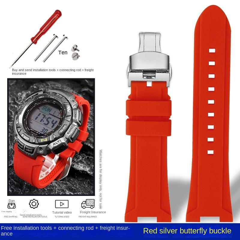 For Casio PRG-240 PRG-130Y/T PRW-1500 PRG-130 Resin Silicone Concave Rubber Watch Strap with Tools Sports Watchband Accessories