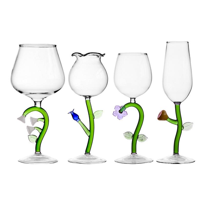Plant Goblet Crystal Glass Creative Wedding Party Glassware Wine Tasting Glasses Flower CLASSIC BURGUNDY Bordeaux Champagne Cup