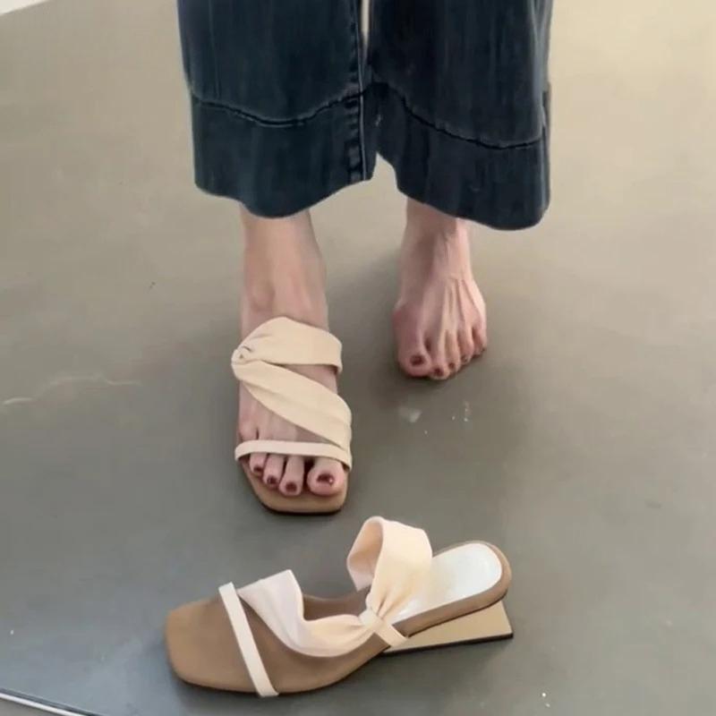 Гладиаторские летние сандалии с квадратным носком, модные сабо на толстом каблуке, женские уличные повседневные туфли для платья