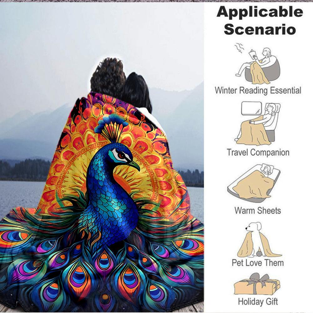 1pc Peacock Mandala Lightweight Flannel Blanket, Comfortable and Warm Blanket, for Office and Camping Sofa Bed, Livingroom173