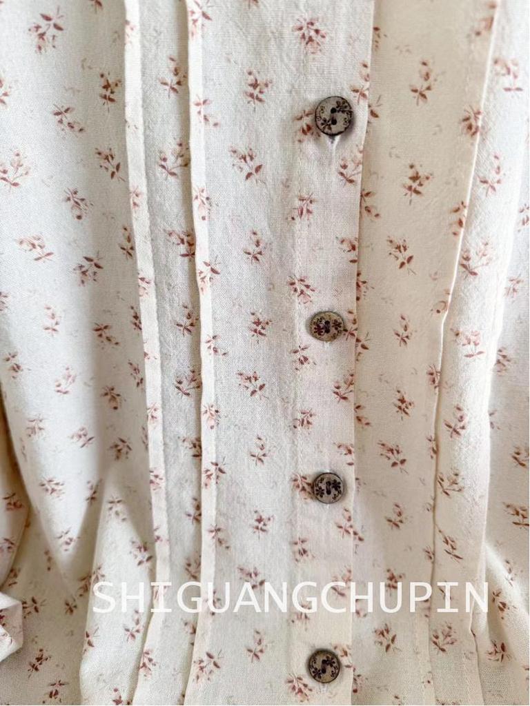 Sweet Japanese-Style Floral Lace Doll Collar Pleated Long-Sleeve Women's Shirt for Spring