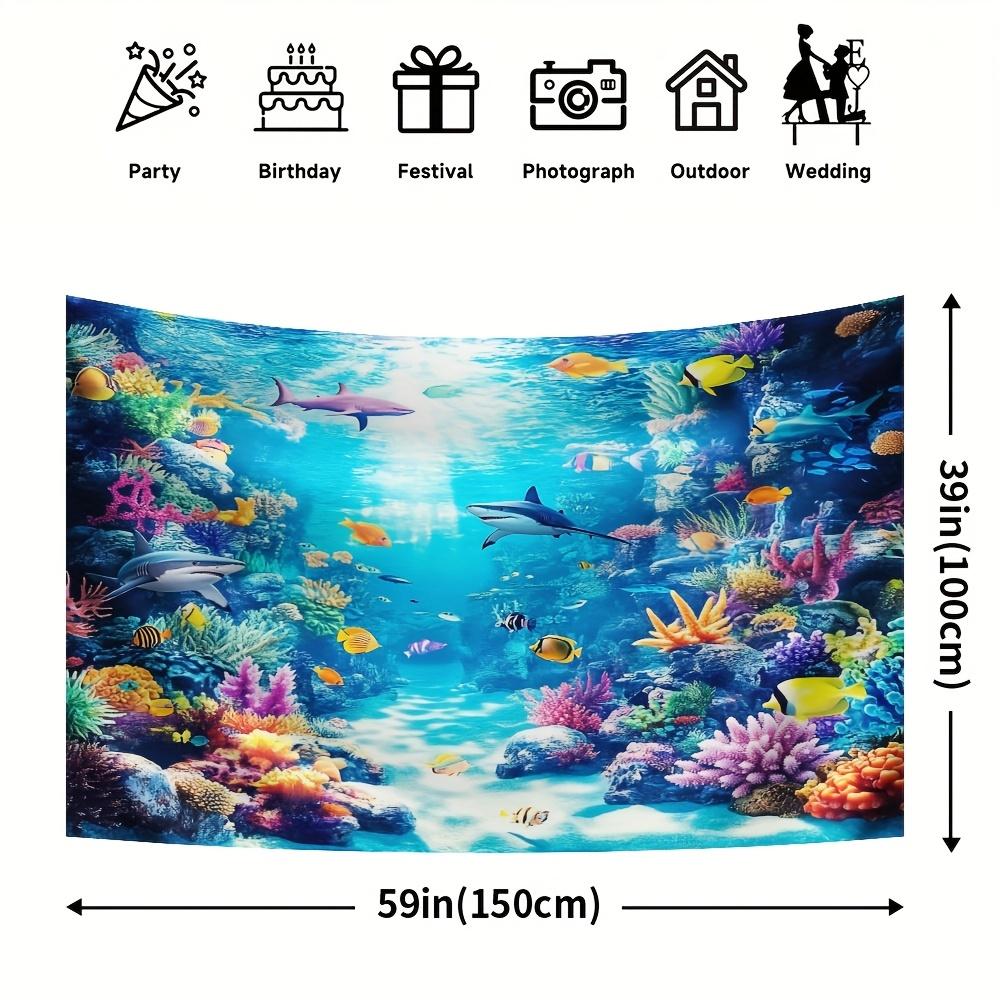 One vivid underwater world fabric - 2D printed on a flat surface, featuring colorful coral reefs and marine life scenes