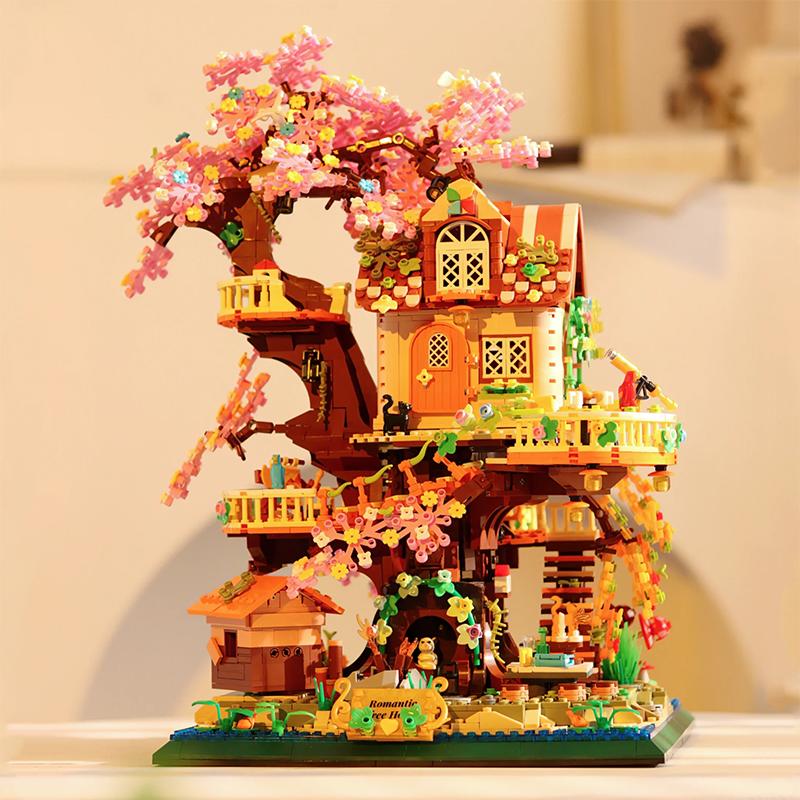 Non-Toxic 2In1 Tree House Building Block City Street View Miniature Assembled Home Decor Brick Children'S Toys For Kids Christmas Gifts
