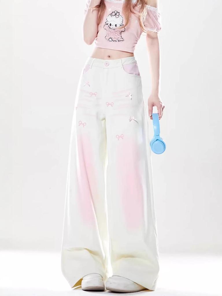 Dopamine Gradient Pink Wide-Leg Summer Pants for Women: Energetic Casual Outfit