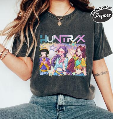 Kpop Истребители демонов Футболка Huntrix Girl Футболка Kpop Идол Группа Футболка Мира Руми Джои Футболка Мерч Истребителя демонов Подарок для фаната Футболка