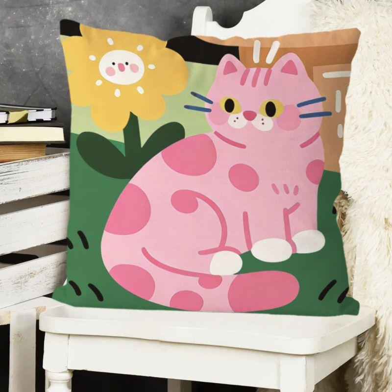 Cute Pink Polka-Dot Cat Pillow Home Decor Pillow for Sofas, Beds, and Backrests Car Headrest Pillow