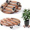Solid Pine Wood Plant Caddy with 2 Lockable 360° Wheels - Circular Rolling Plant Stand for Indoor/Outdoor Use, Patio, Flower Pot