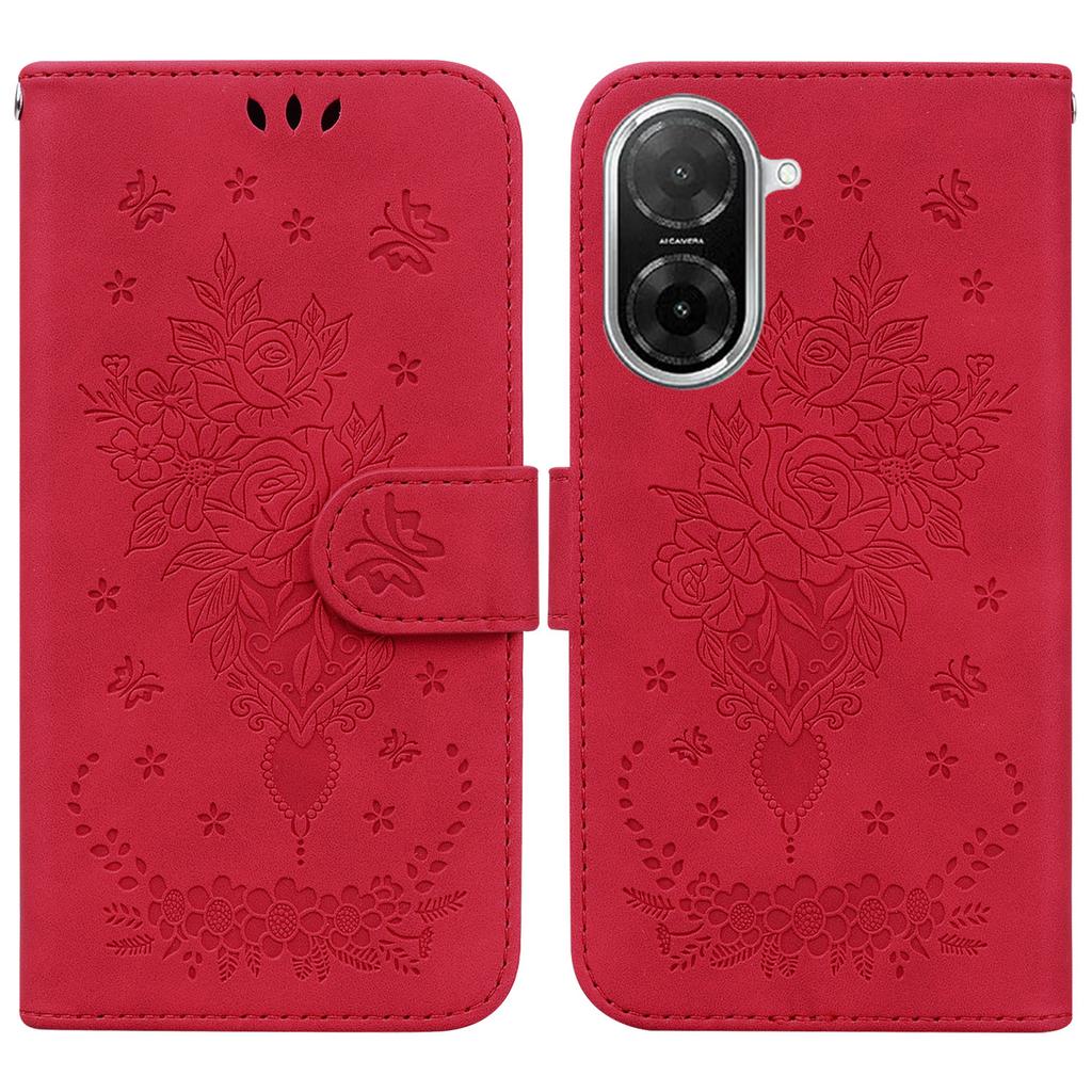 For Xiaomi Redmi A5 4G (171.7mm)/Poco C71 4G Case Butterfly Flower Imprint PU Leather Wallet Phone Cover with Strap