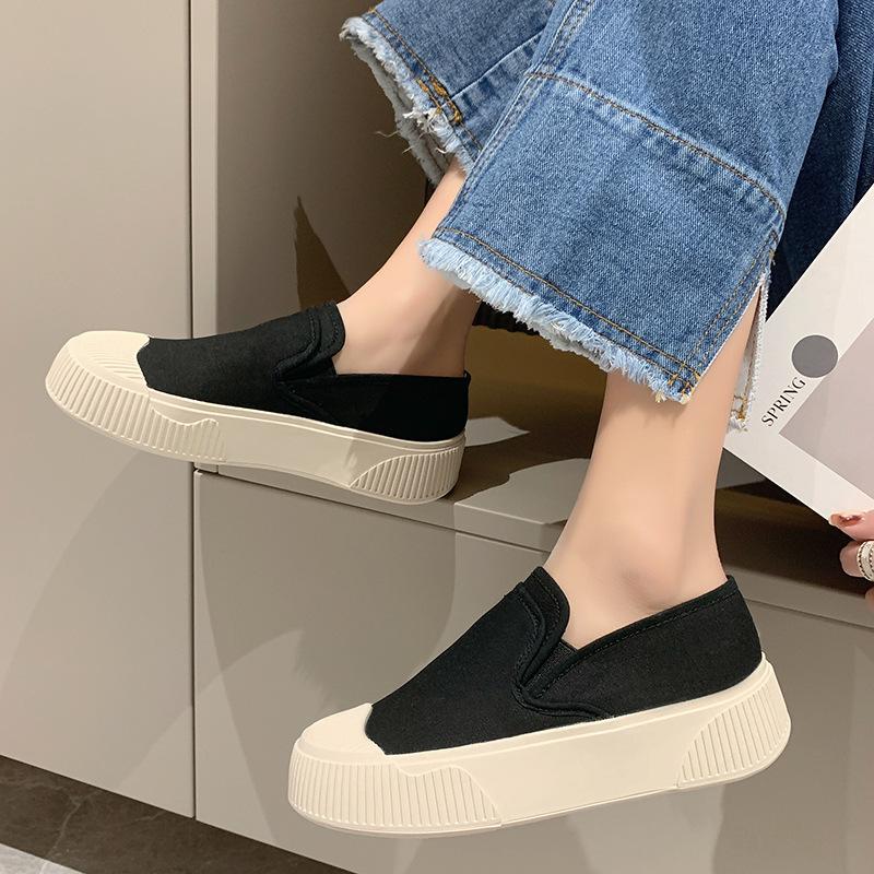 Туфли Slip on Lazy Single, женские, новые модные, на толстой подошве, парусиновые, женские, обувь для отдыха, обувь Lefu, весна 2024 г.