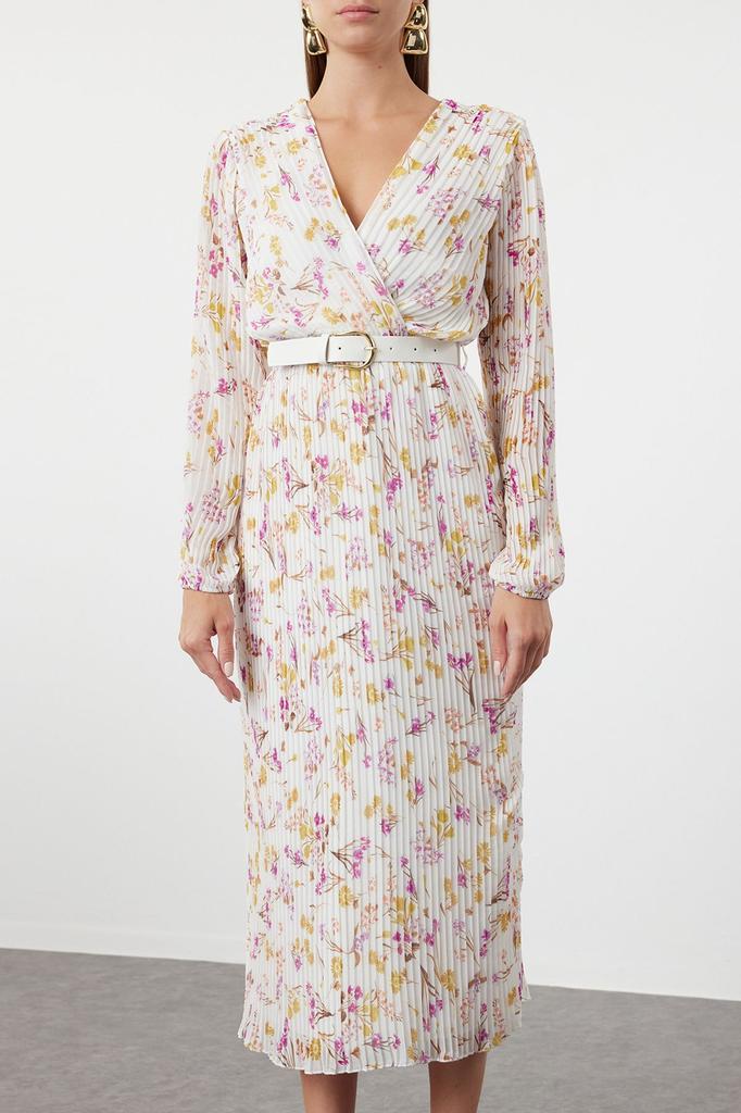 Женское стильное платье Черное шифоновое тканое платье трапециевидной формы с поясом и плиссировкой макси