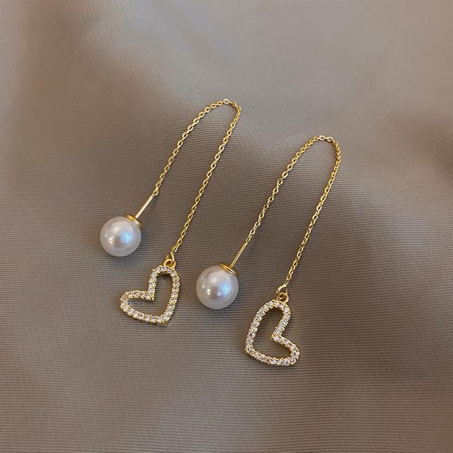 Новые серьги-гвоздики Love Pearl, серьги-гвоздики в форме сердца со стразами, жемчужные серьги для женщин и девушек, для вечеринок, для индивидуальности, темперамента, ювелирные изделия в подарок