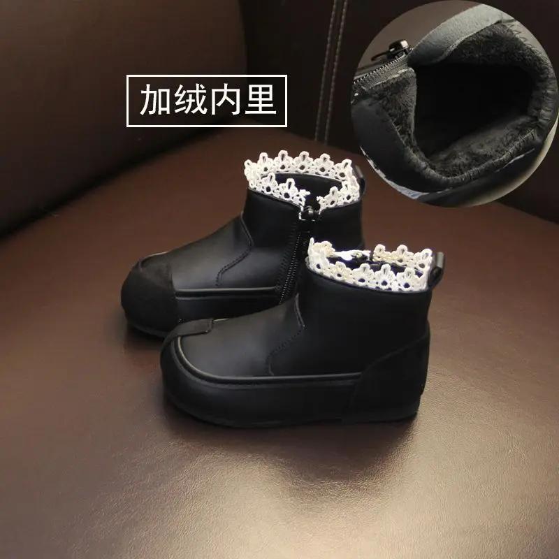 Осенние ботинки для девочек, теплые, модные, со шнуровкой, простые детские туфли, стильные, универсальные, зимние ботинки, классические, ботильоны, удобные, короткие ботинки