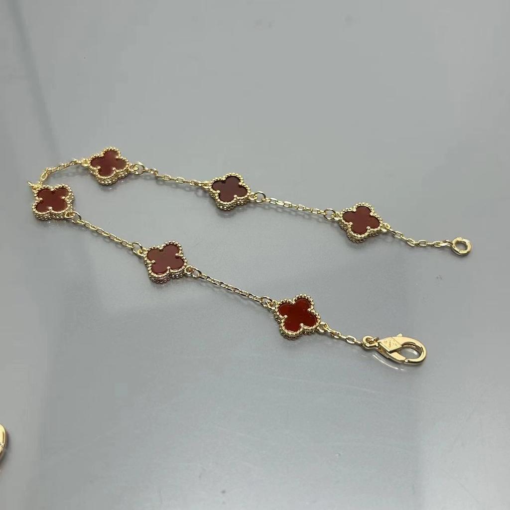 Высококачественный мини-браслет с четырёхлистным клевером из красного агата с шестью цветками, женский, знаменитость, элитный, женский браслет