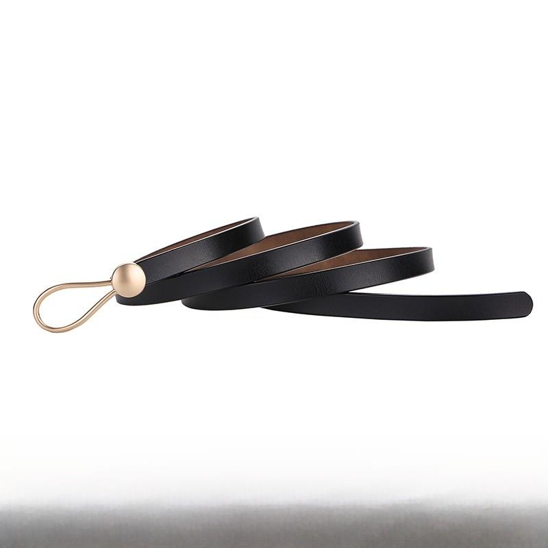 Casual Ladies Leather Thin Belt With Minimalist Knot Design And Alloy Closure
