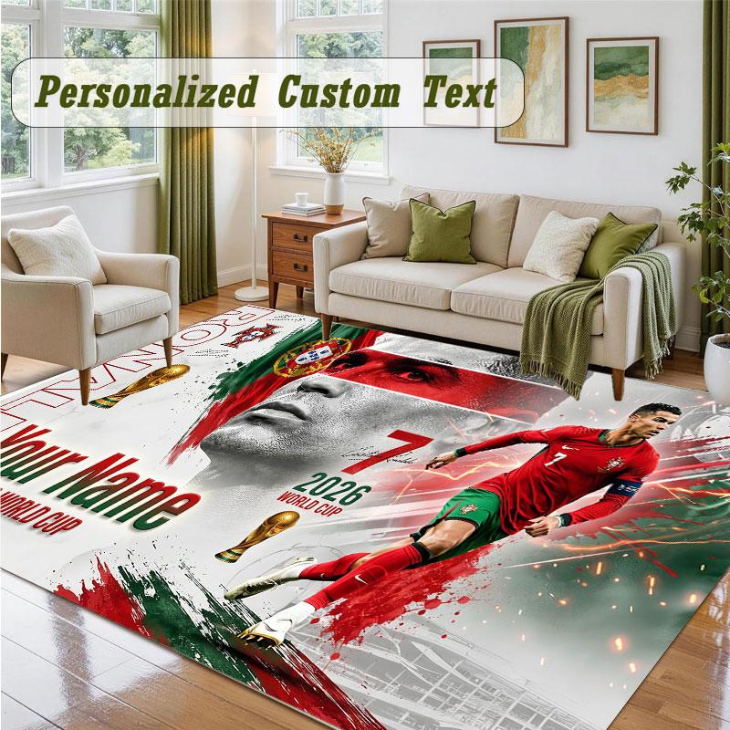 Crystal Velvet Square Rug Custom NameCristiano Ronaldo Pattern Non Slip Home Floor Decor Rug