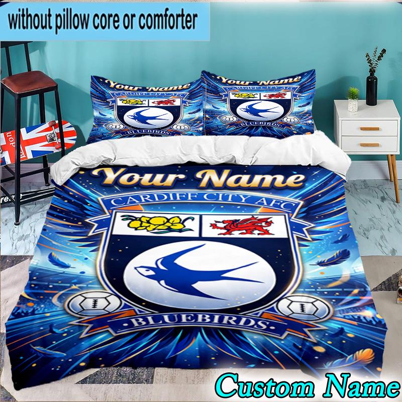 Custom Name Cardiff City 3PCS Bedding Set For Bedroom Dormitory,Including 1pc Duvet Cover And 2pcs Pillowcases Large size Fan gift