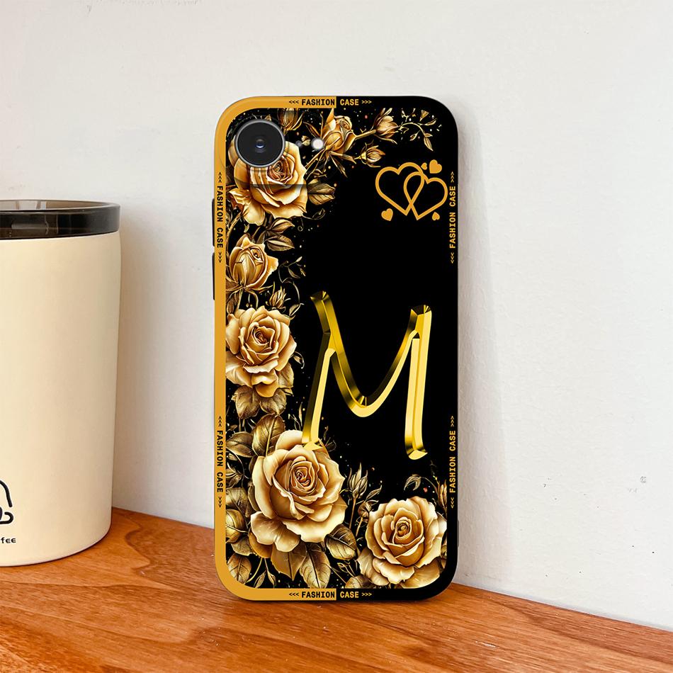 Luxury Rose Letters Case For iPhone 17E 16E Phone Back Cover For iPhone SE 2026 Soft Liquid Silicone Camera Protection Funda