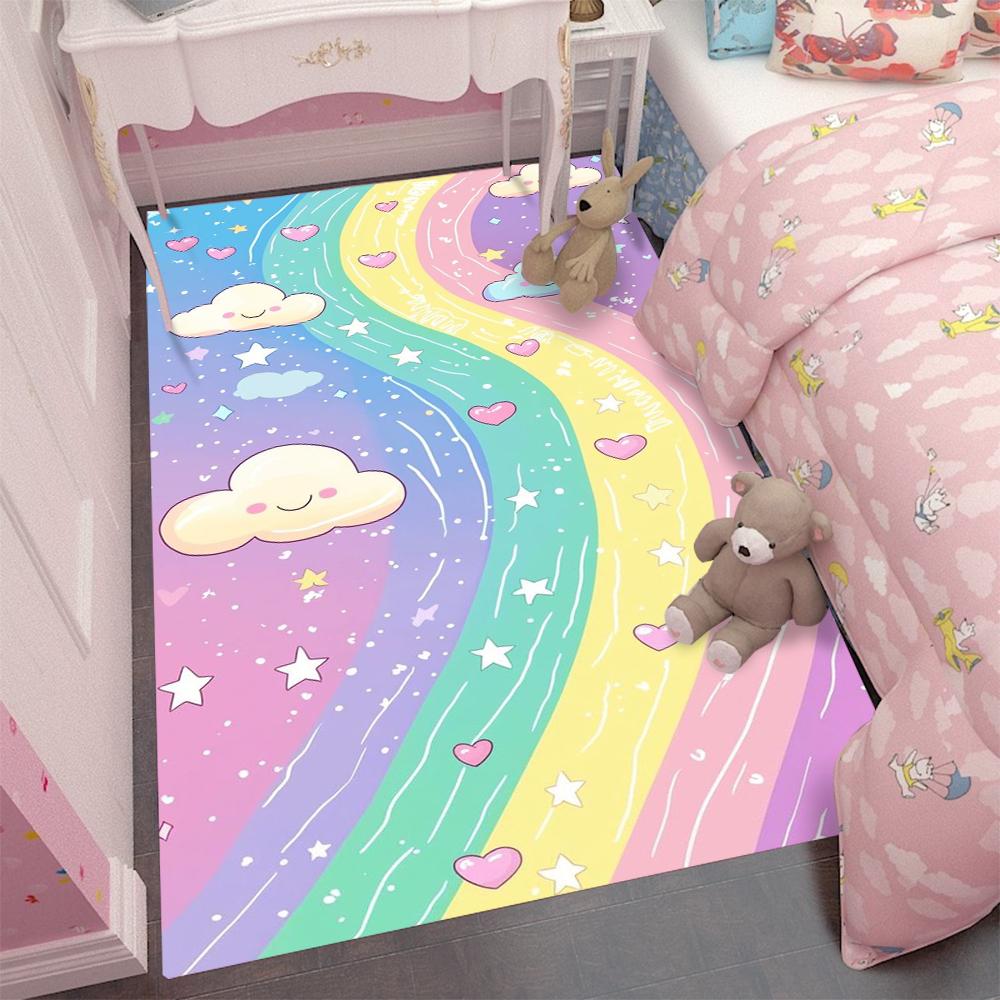 CKawaii Star Rainbow Rug Kids Carpets for Girls Home Living Room Child Rug Bedroom Sofa Doormat Floor Mats Gift
